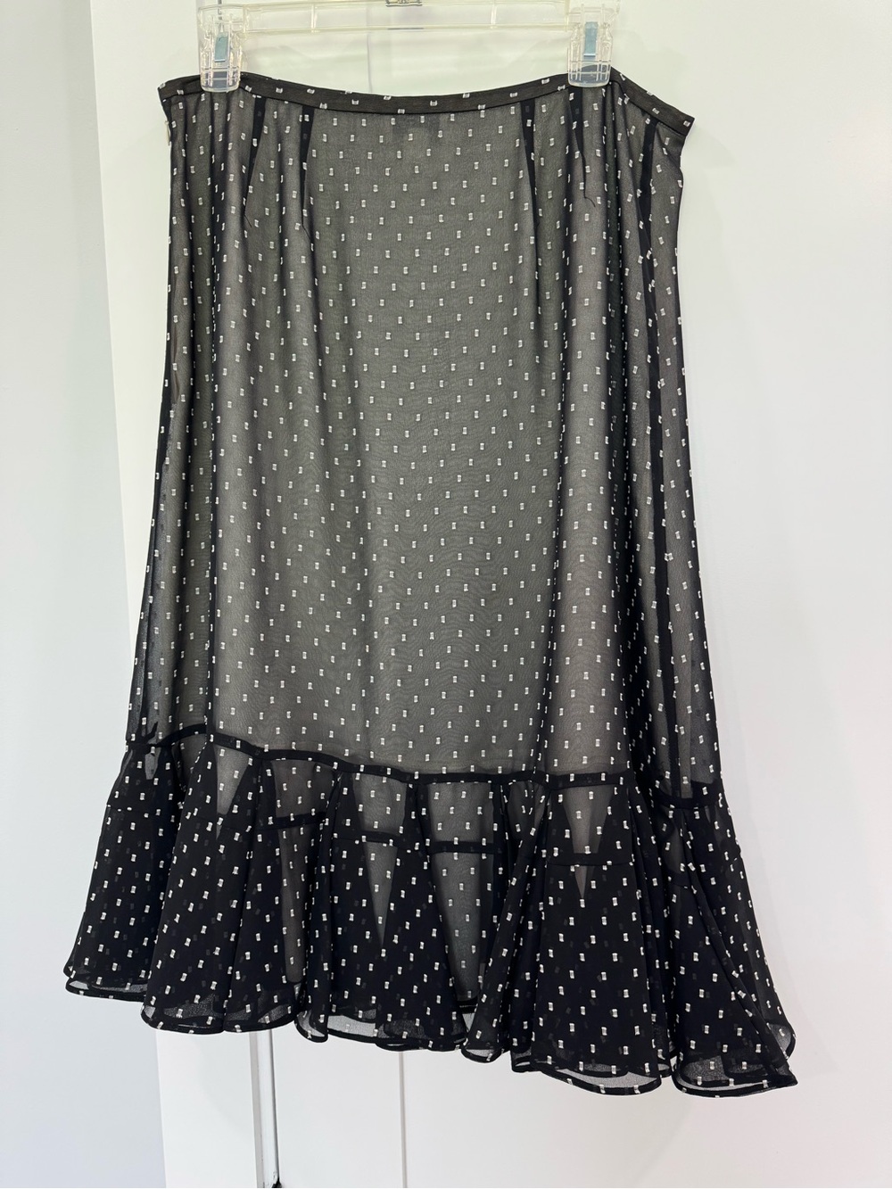 Ann Taylor LOFT Black Sheer Dot Ruffle-Hem A-Line Skirt 10